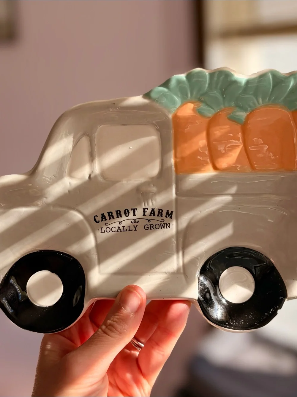 Carrot Farm Ceramic Truck Dish - White with Orange Carrots & Mint Greens